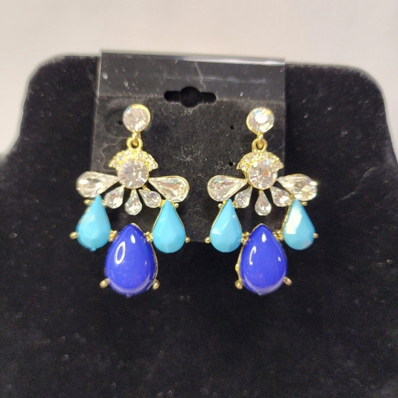 Royal Blue and Turquoise Chandalier Dangle Earrings - Picture 9 of 9